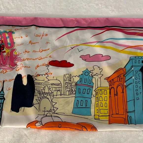 Magnolia Paris Print Scarf Eiffel Tower Pink Silk Feel Square Novelty Women - Picture 4 of 7